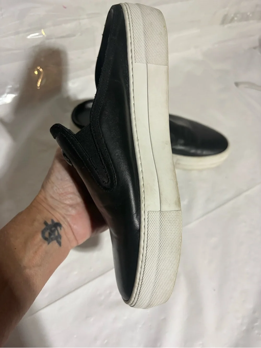 Moncler Black Leather Slip-On Loafers with White Sole
